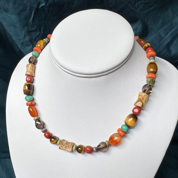 Vintage CAROLYN POLLACK Beaded Gemstone Necklace Sterling Silver 925 Southwest - Picture 15 of 17